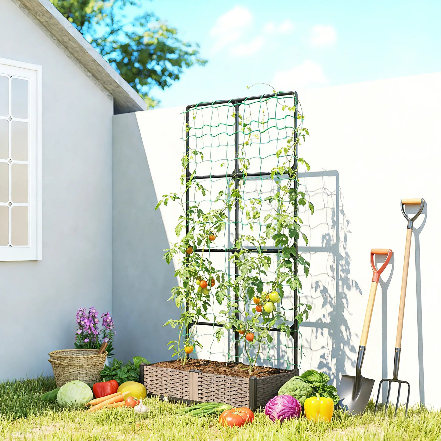 Plastic Planter Box With Trellis, Self-Watering Raised Garden Bed Raised Garden Beds at Gallery Canada