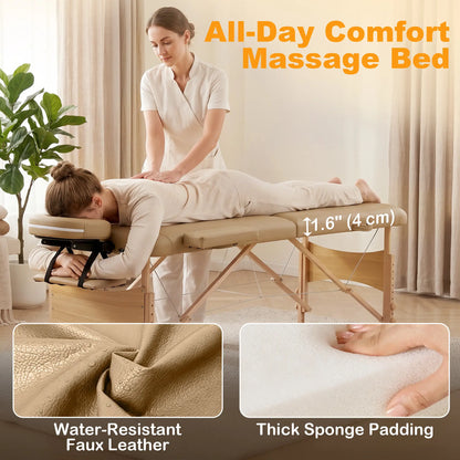 Height Adjustable Professional Salon Spa Facial Couch Bed, Portable Folding Massage Table, Light Brown Portable Massage Tables at Gallery Canada