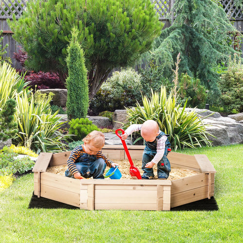 Kids Sandbox With Cover, Wooden Sand Box, Outdoor Sand Pit for Ages 3-8, Natural