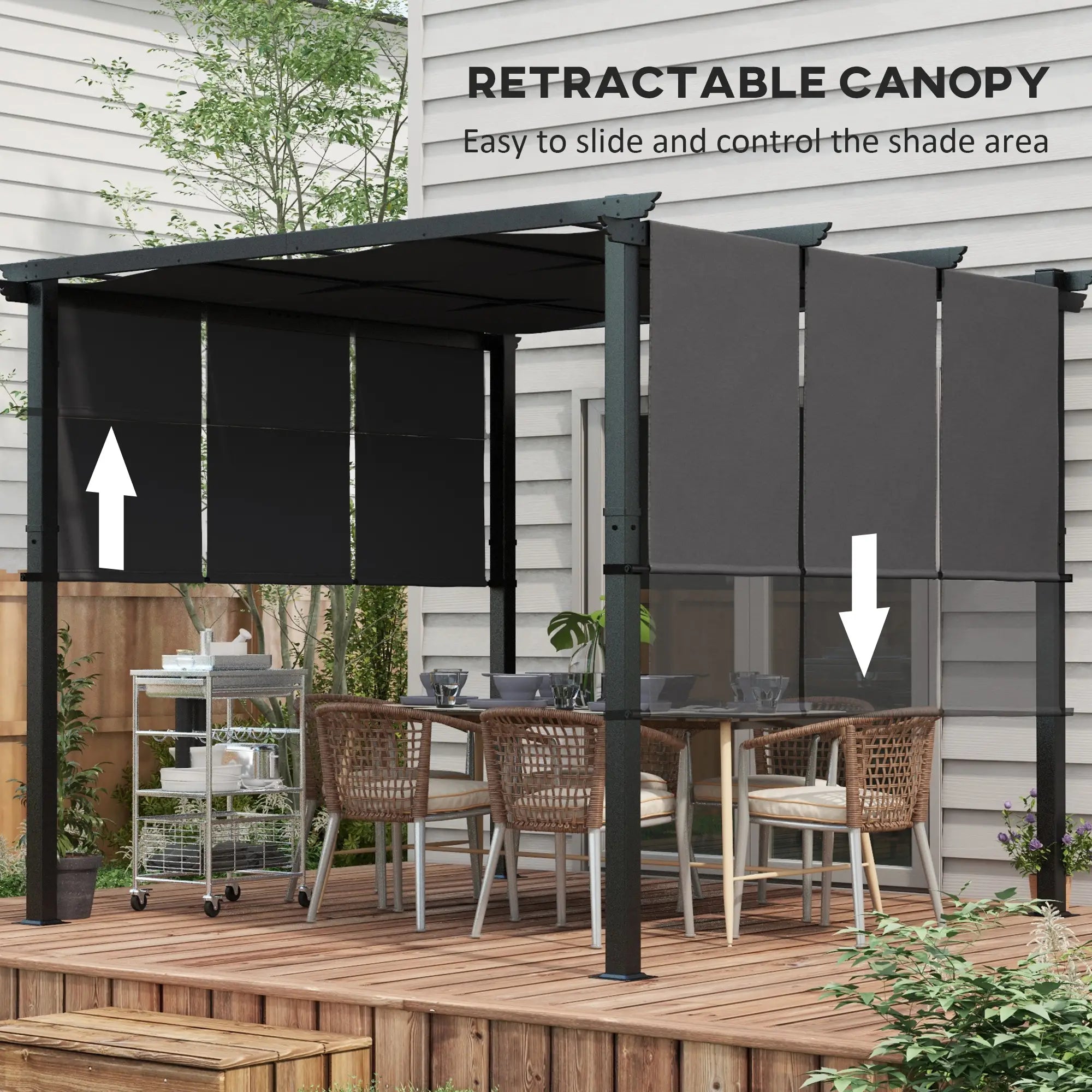 10' x 10' Metal Pergola, Retractable Canopy, Charcoal Grey Pergolas at Gallery Canada