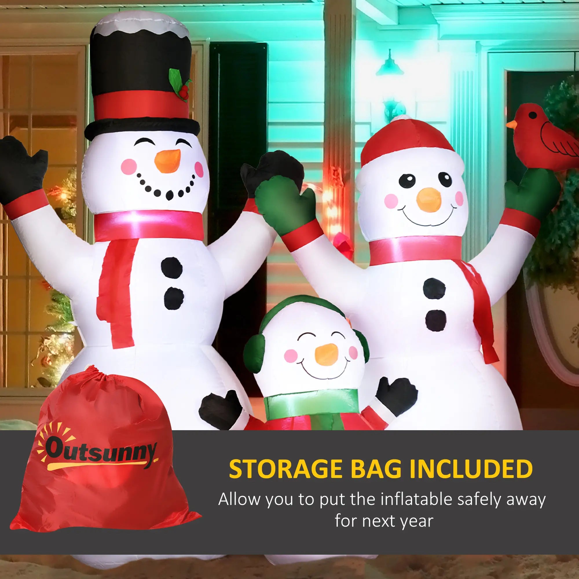 8ft Inflatable Christmas Snowman, LED Yard Display, Red Bird Christmas Inflatables at Gallery Canada