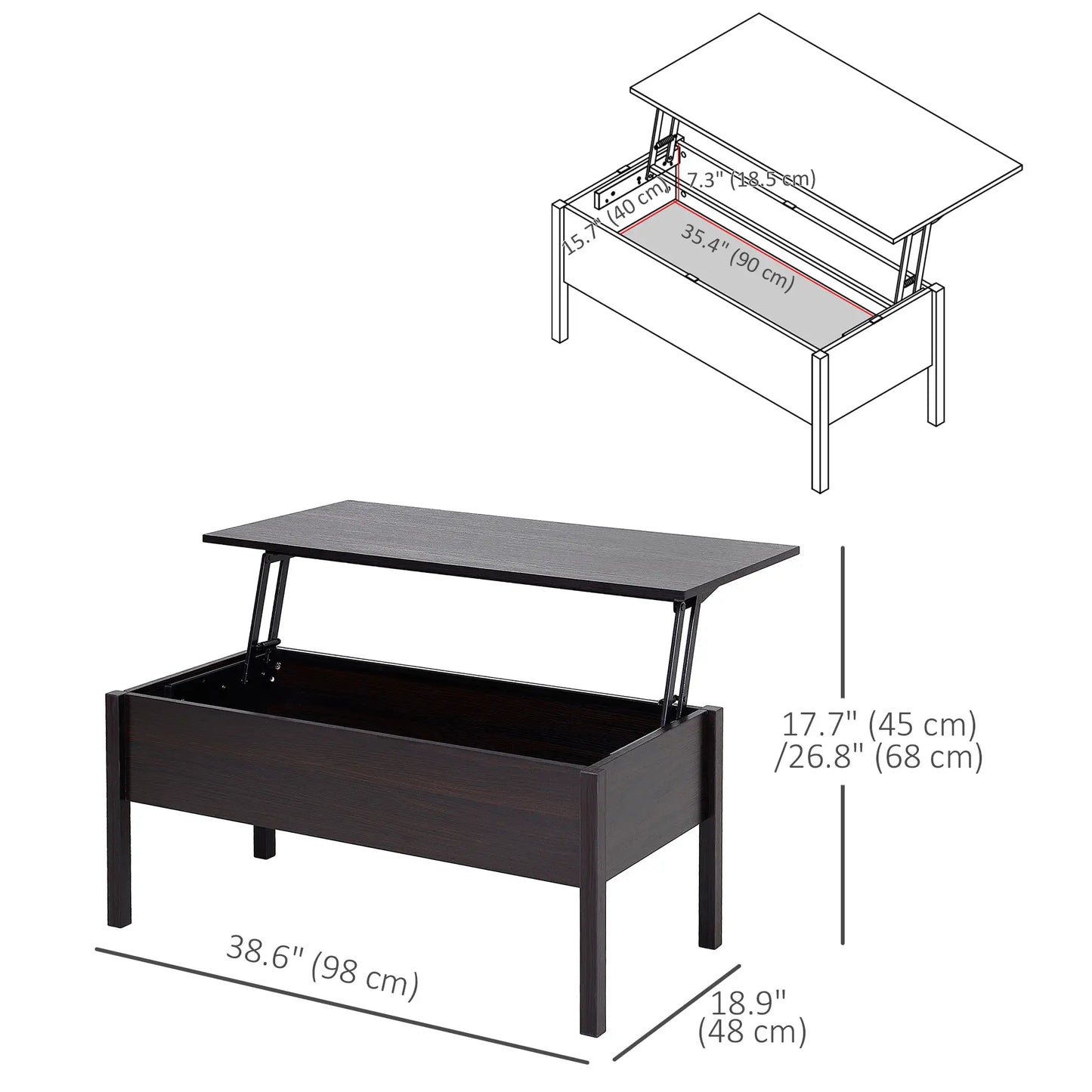 39" Lift Top Coffee Table, Hidden Storage, Living Room Center Table Coffee Tables at Gallery Canada
