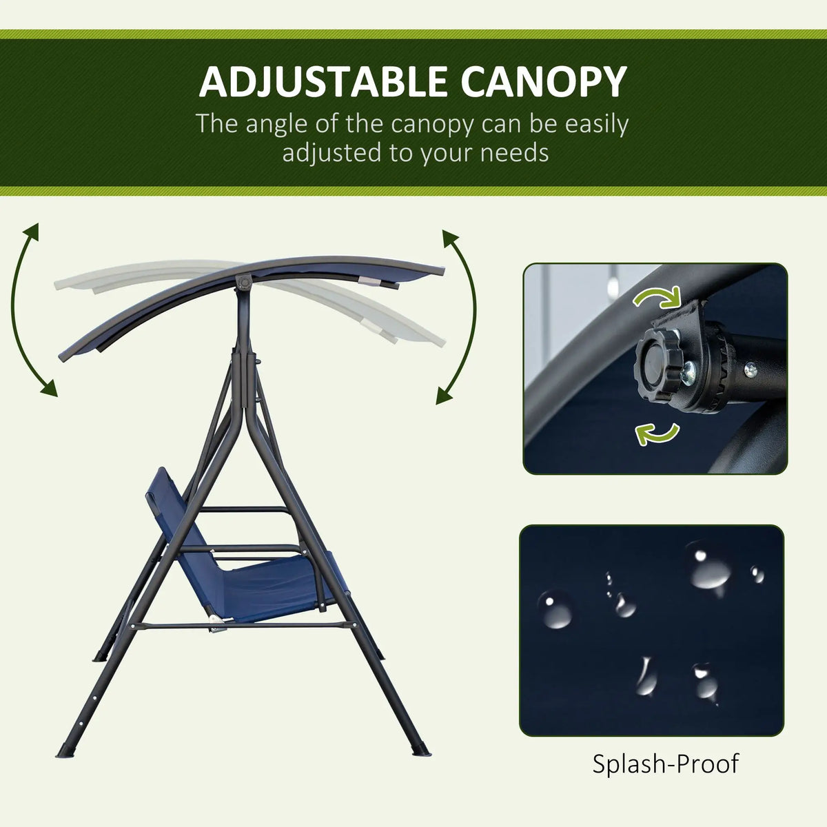 3-Seater Outdoor Swing, Adjustable Canopy, Dark Blue Porch Swings with Canopy at Gallery Canada