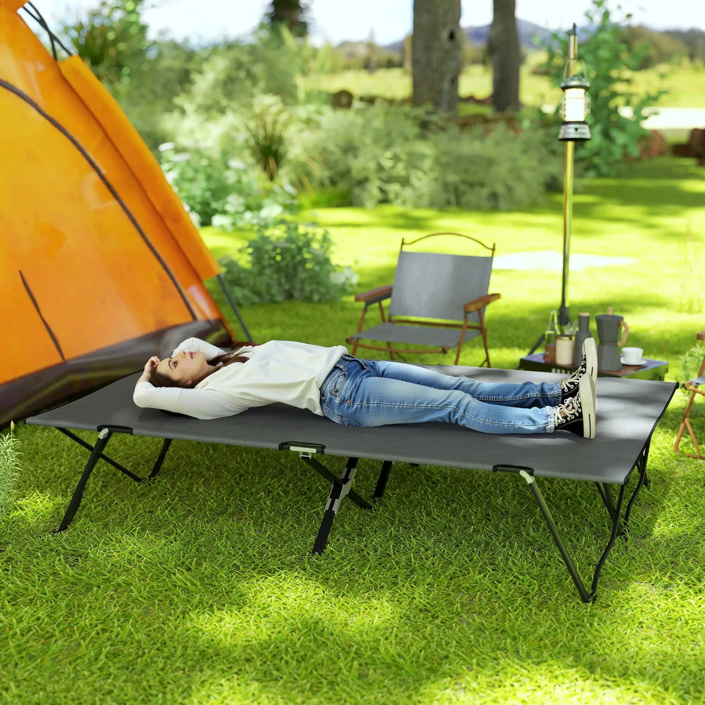 Two Person Folding Camping Cot, Portable Double Cot, 76", Dark Grey Camping Cots at Gallery Canada