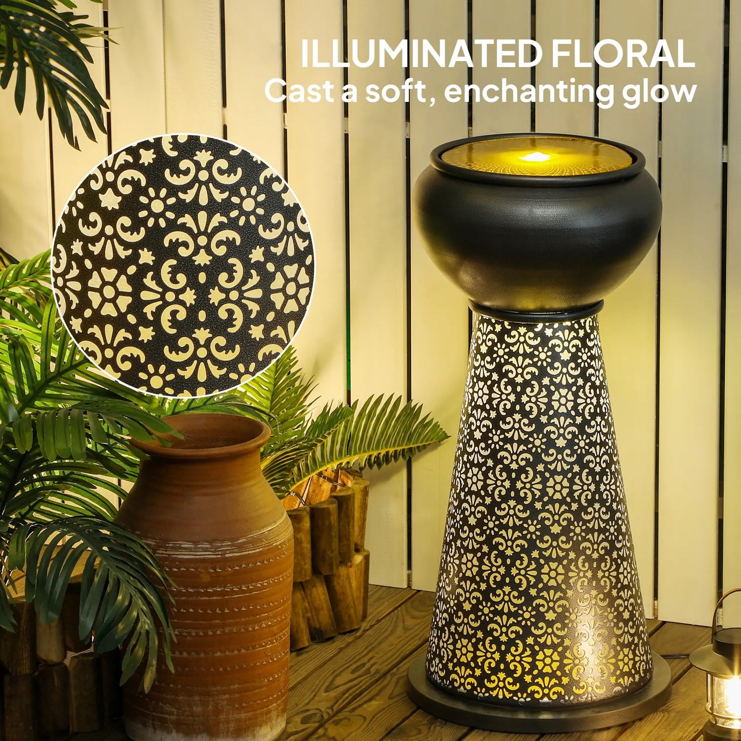 28" Tall Outdoor Water Fountain with LED Lights, Adjustable Flow, Dark Grey, Yellow Water Fountains at Gallery Canada