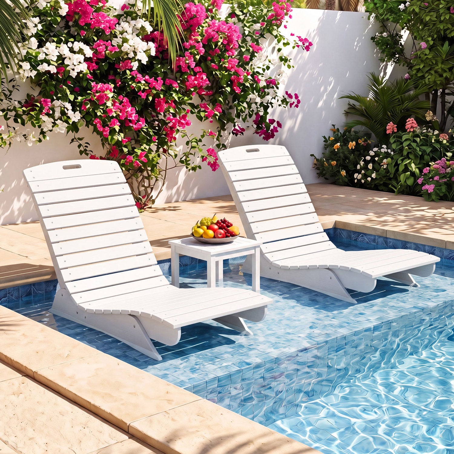 Outdoor Lounger, Fade-Resistant Contoured Deck Poolside, White Outdoor Chaise Lounges at Gallery Canada