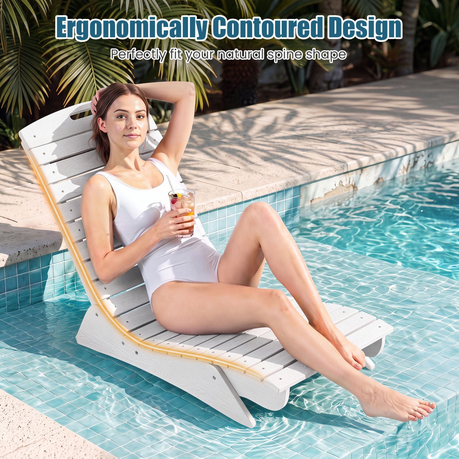 Outdoor Lounger, Fade-Resistant Contoured Deck Poolside, White Outdoor Chaise Lounges at Gallery Canada
