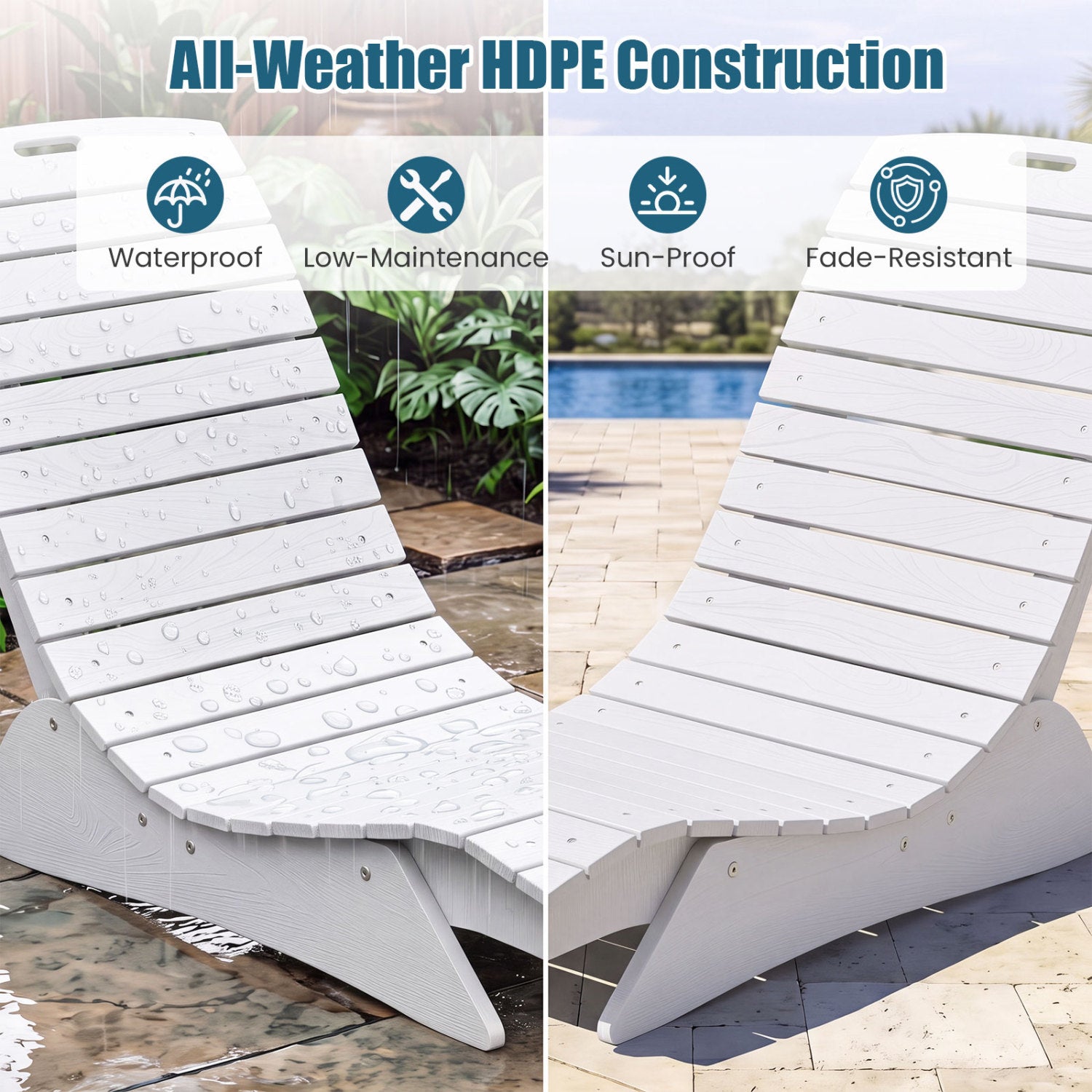 Outdoor Lounger, Fade-Resistant Contoured Deck Poolside, White Outdoor Chaise Lounges at Gallery Canada