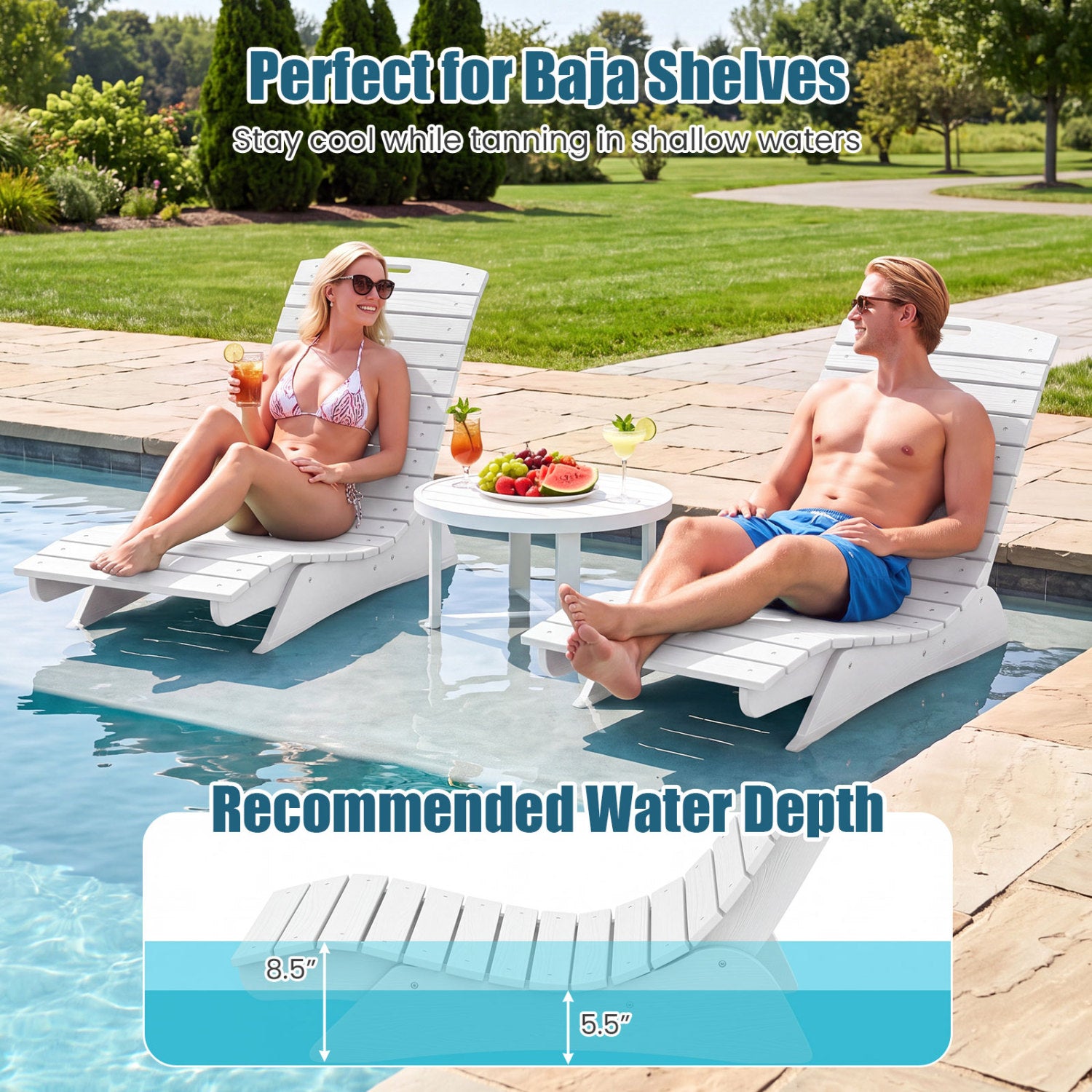 Outdoor Lounger, Fade-Resistant Contoured Deck Poolside, White Outdoor Chaise Lounges at Gallery Canada