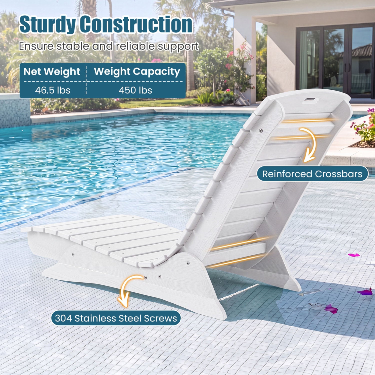 Outdoor Lounger, Fade-Resistant Contoured Deck Poolside, White Outdoor Chaise Lounges at Gallery Canada