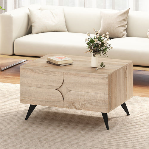 Farmhouse Modern Coffee Table With Storage, Natural