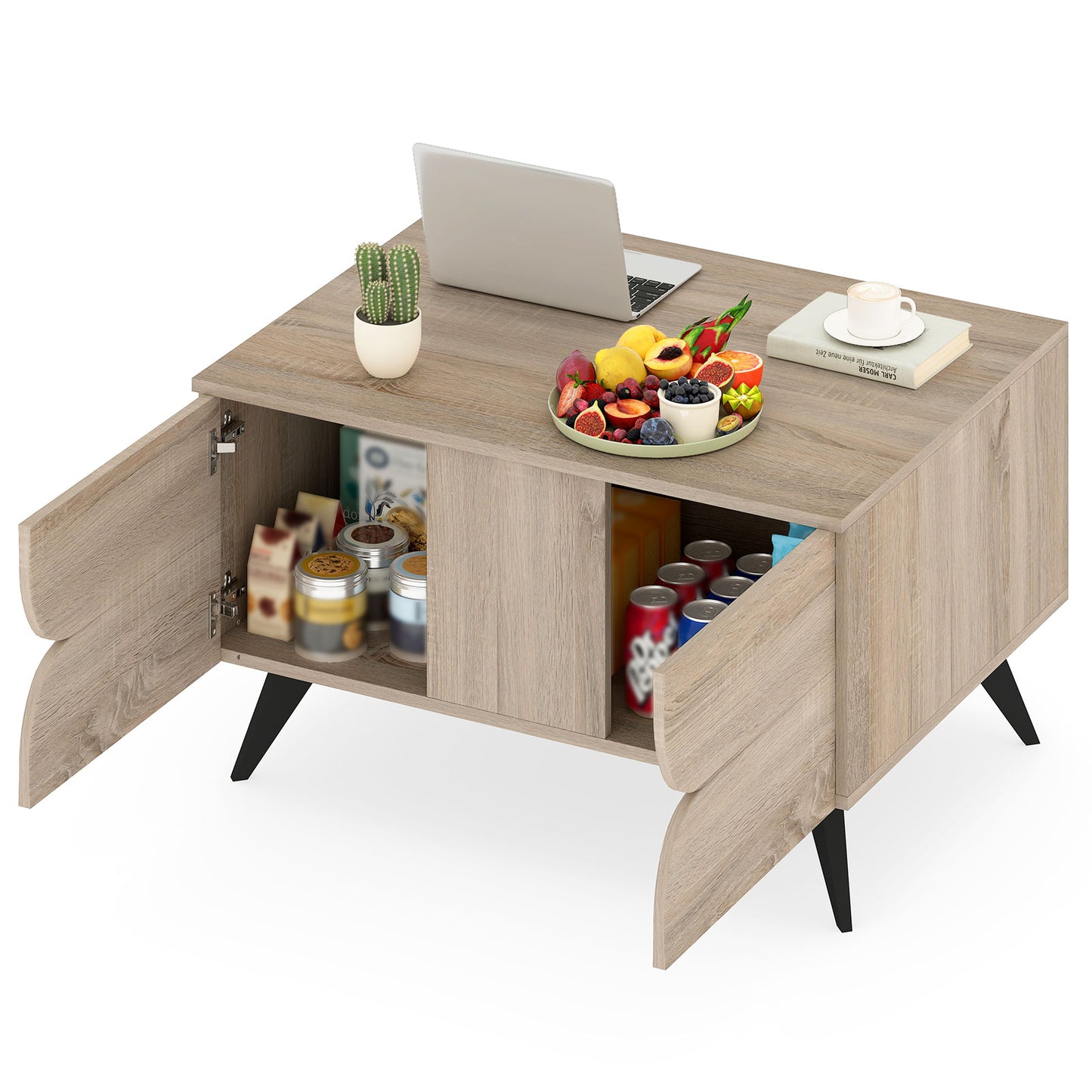 Farmhouse Modern Coffee Table With Storage, Natural Coffee Tables at Gallery Canada