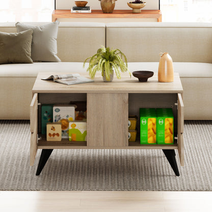 Farmhouse Modern Coffee Table With Storage, Natural Coffee Tables at Gallery Canada