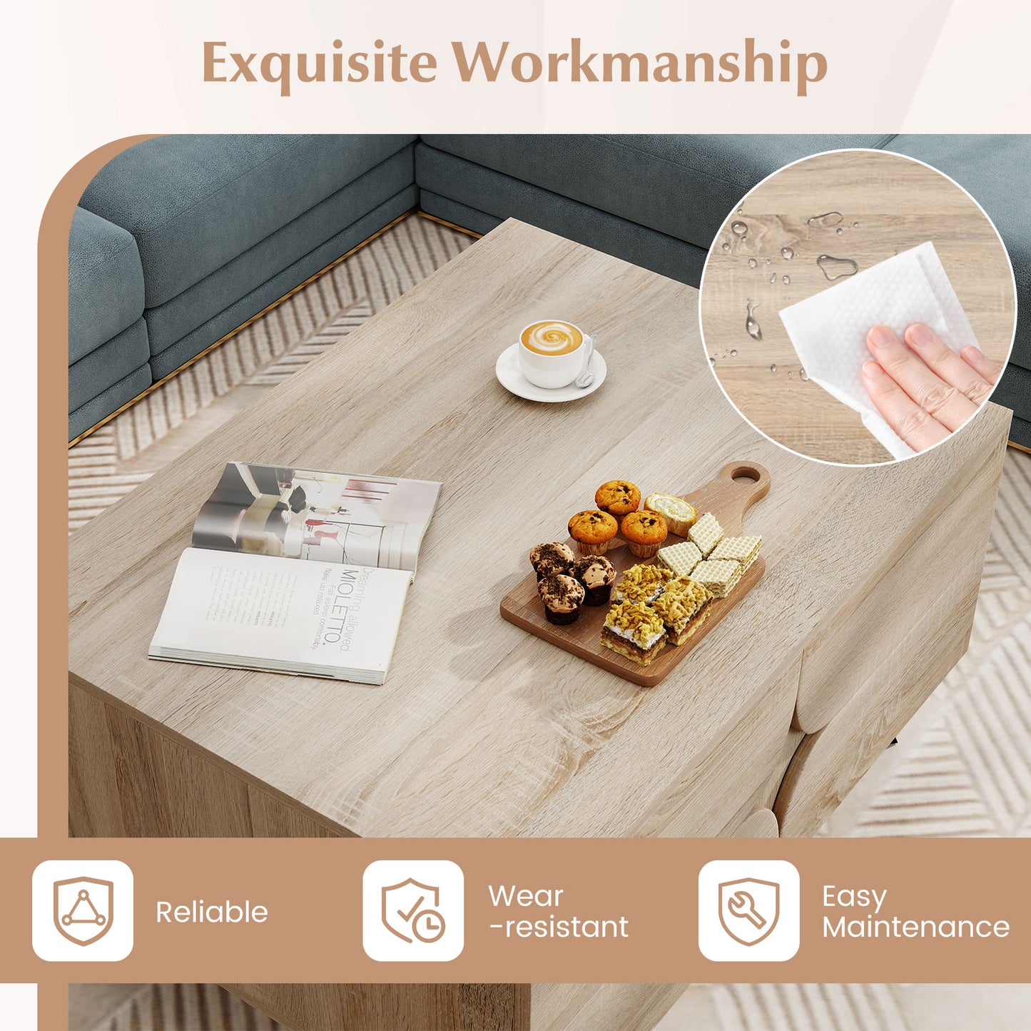 Farmhouse Modern Coffee Table With Storage, Natural Coffee Tables at Gallery Canada