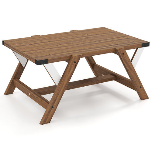 Farmhouse Center Table With Decorative Nailhead Accents, Walnut