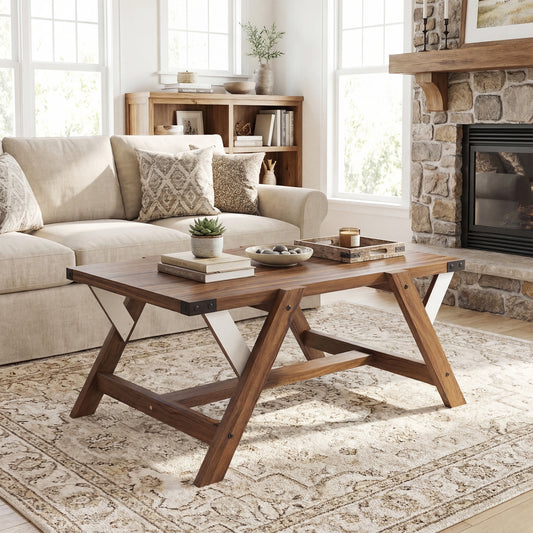 Farmhouse Center Table With Decorative Nailhead Accents, Walnut Coffee Tables Walnut at Gallery Canada
