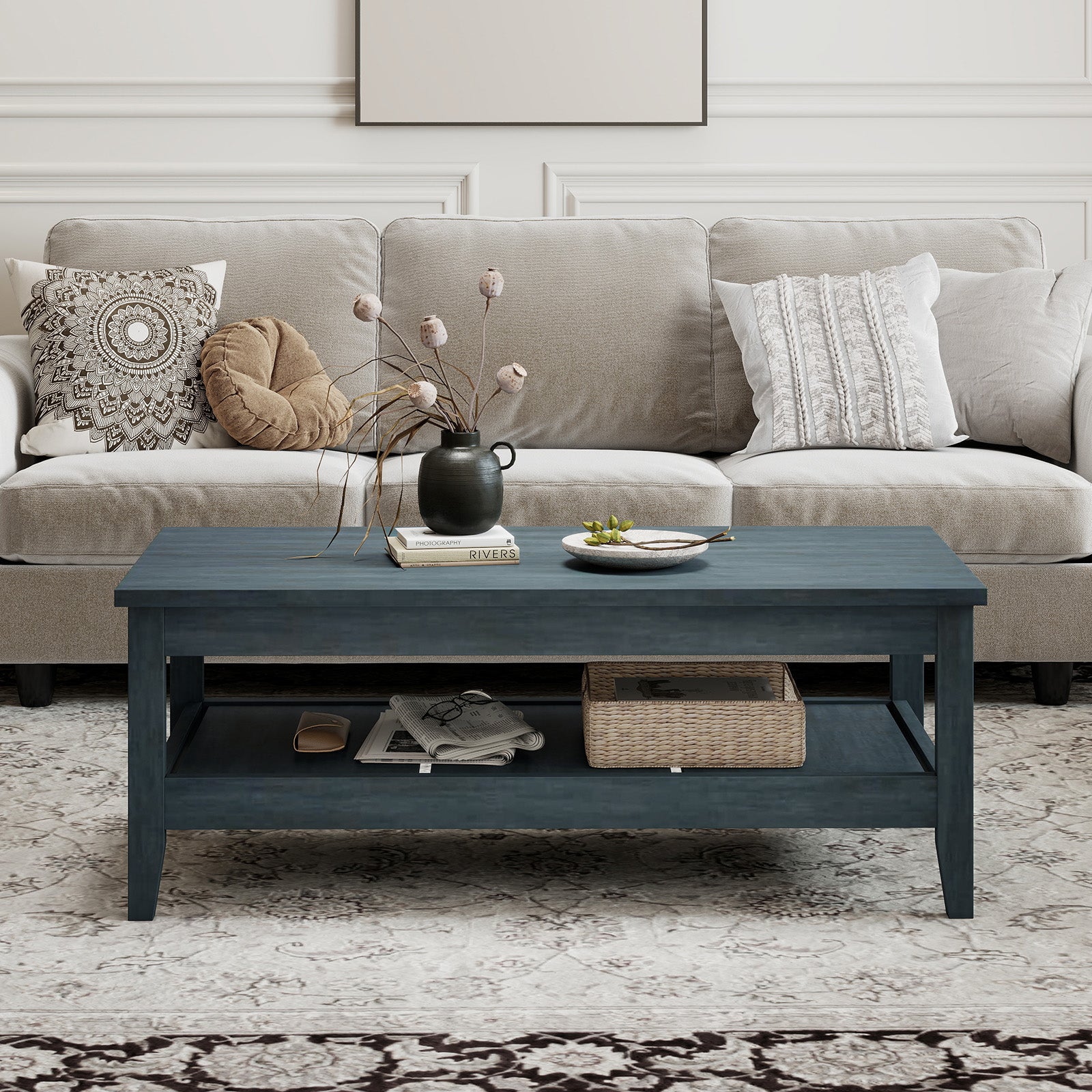 Farmhouse Coffee Table, Rustic Cocktail Center Table, Blue Coffee Tables at Gallery Canada