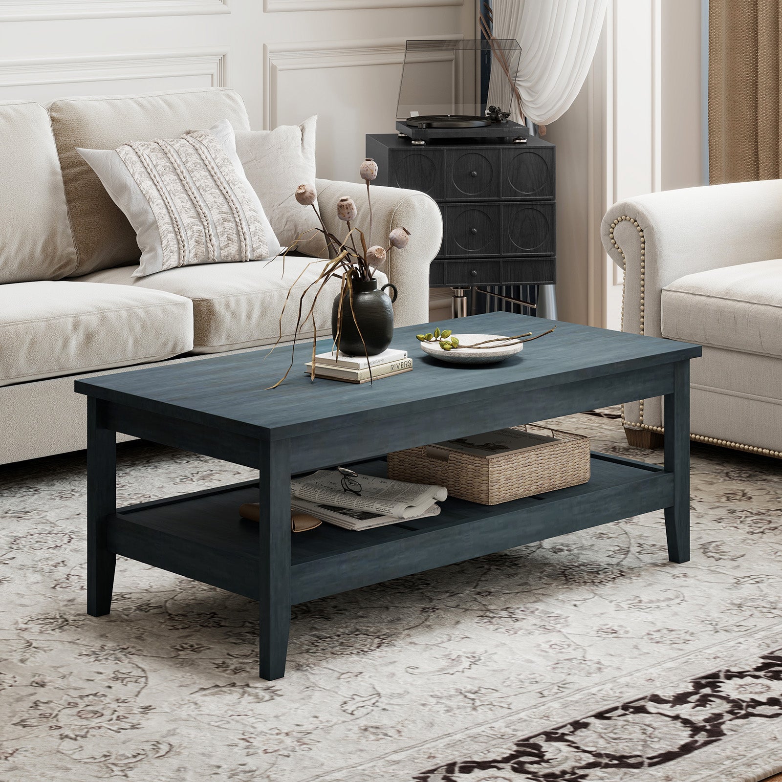 Farmhouse Coffee Table, Rustic Cocktail Center Table, Blue Coffee Tables at Gallery Canada