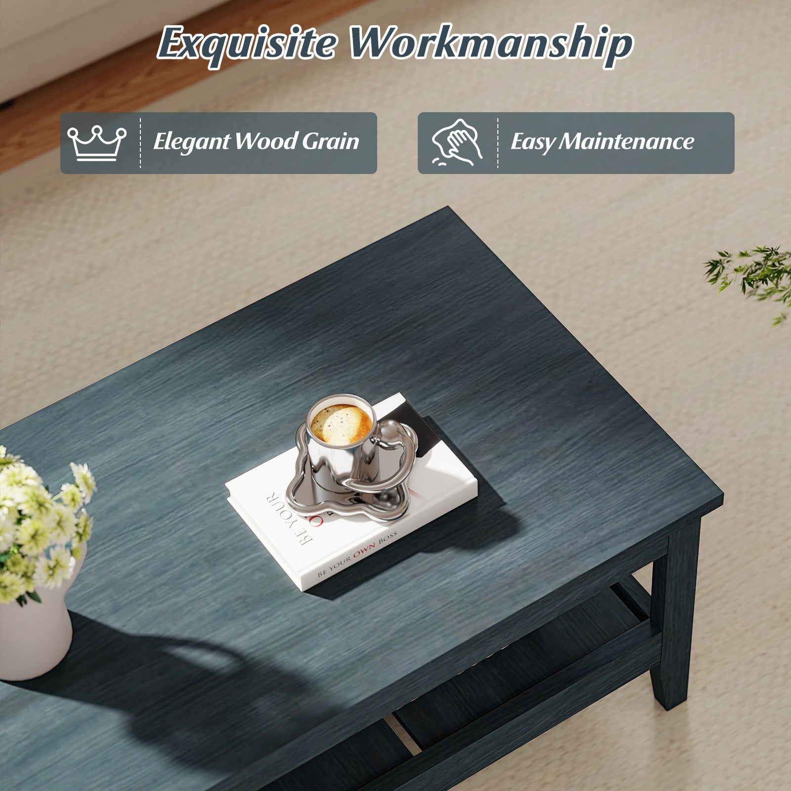 Farmhouse Coffee Table, Rustic Cocktail Center Table, Blue Coffee Tables at Gallery Canada