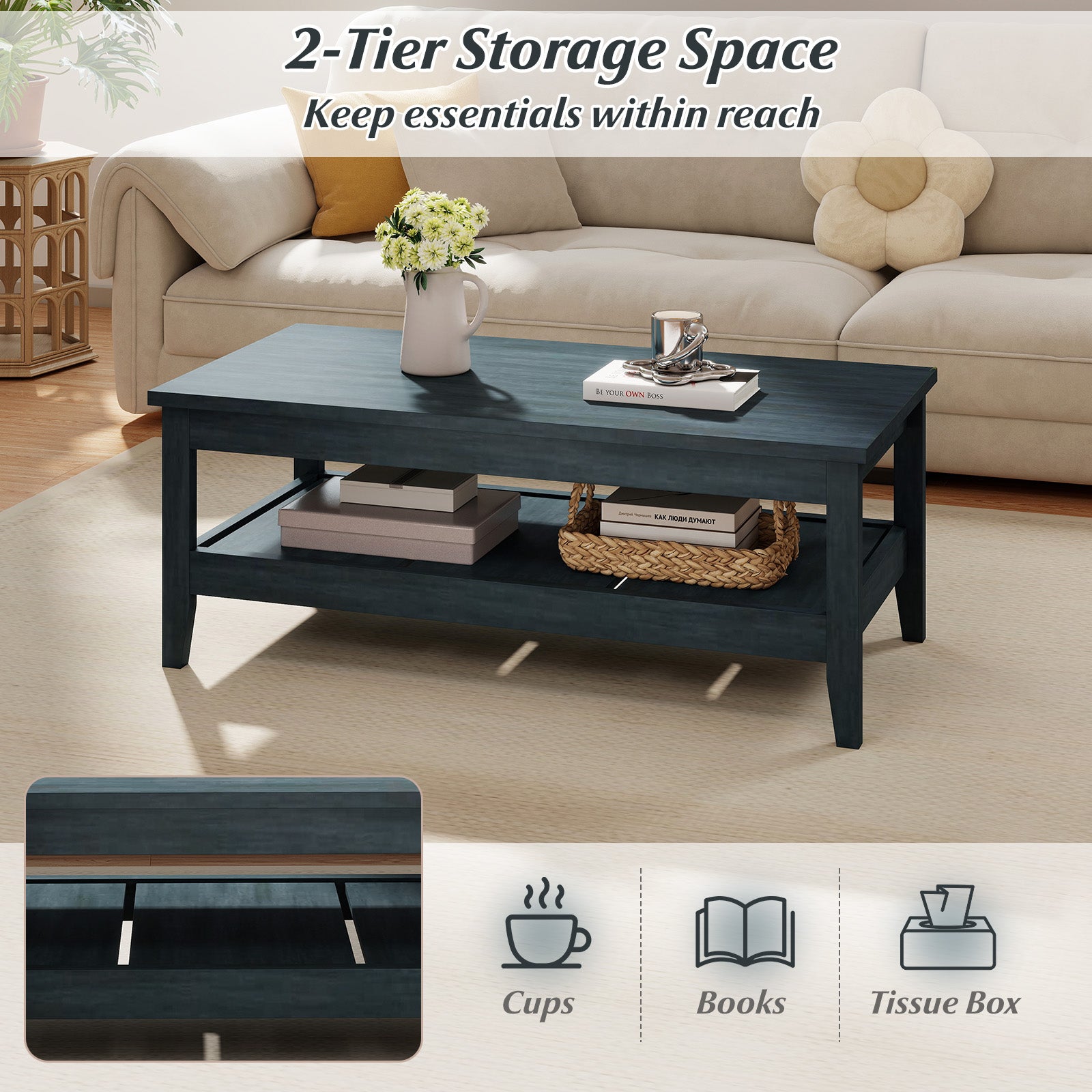 Farmhouse Coffee Table, Rustic Cocktail Center Table, Blue Coffee Tables at Gallery Canada