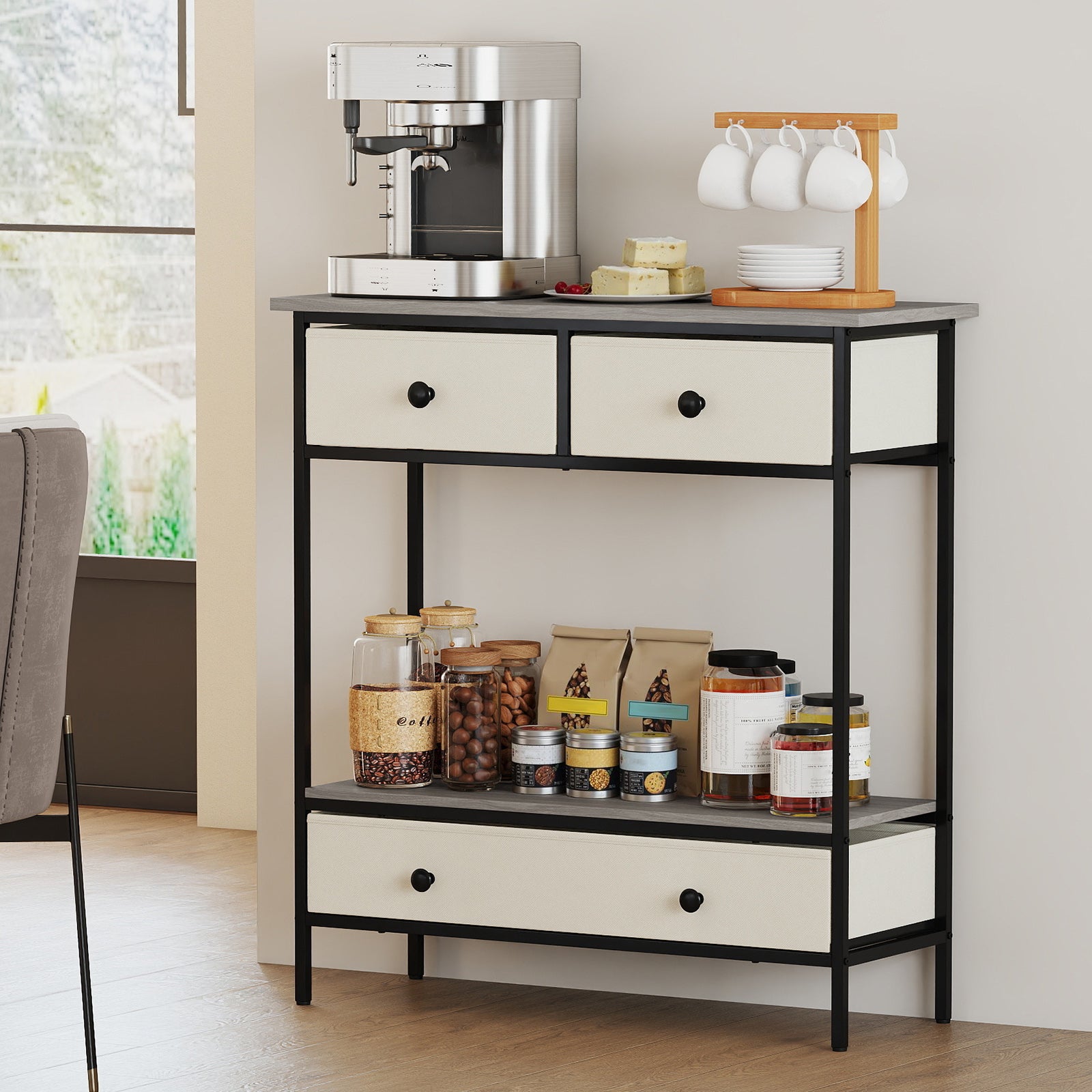 Farmhouse Console Table with Open Storage Shelf for Hallway, Gray Console Tables at Gallery Canada