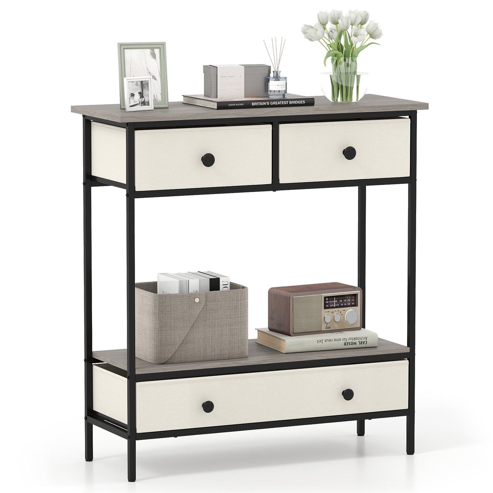 Farmhouse Console Table with Open Storage Shelf for Hallway, Gray Console Tables Gray at Gallery Canada