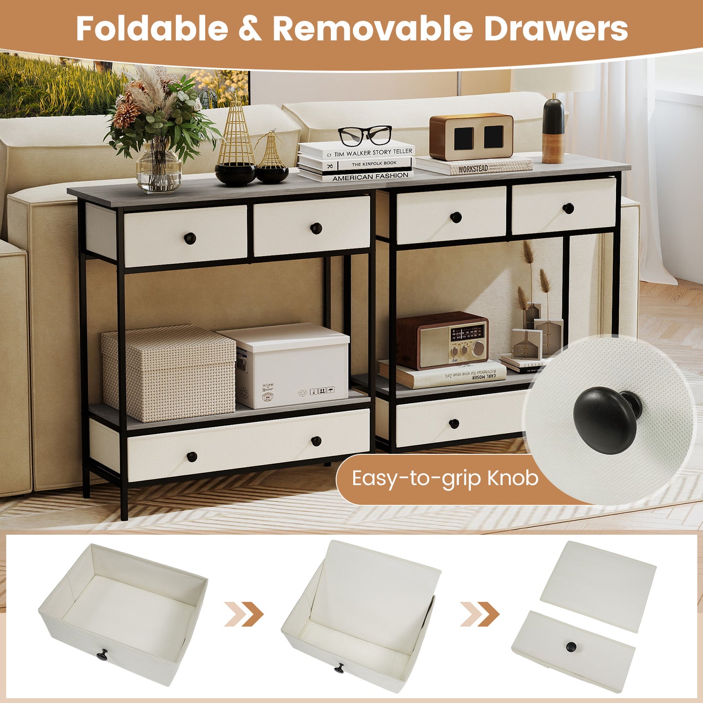 Farmhouse Console Table with Open Storage Shelf for Hallway, Gray Console Tables at Gallery Canada