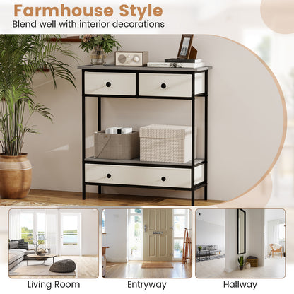 Farmhouse Console Table with Open Storage Shelf for Hallway, Gray Console Tables at Gallery Canada