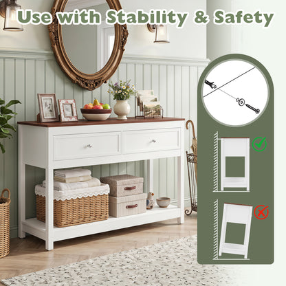 Farmhouse Console Table, 2 Drawers, Shelf, White Console Tables at Gallery Canada