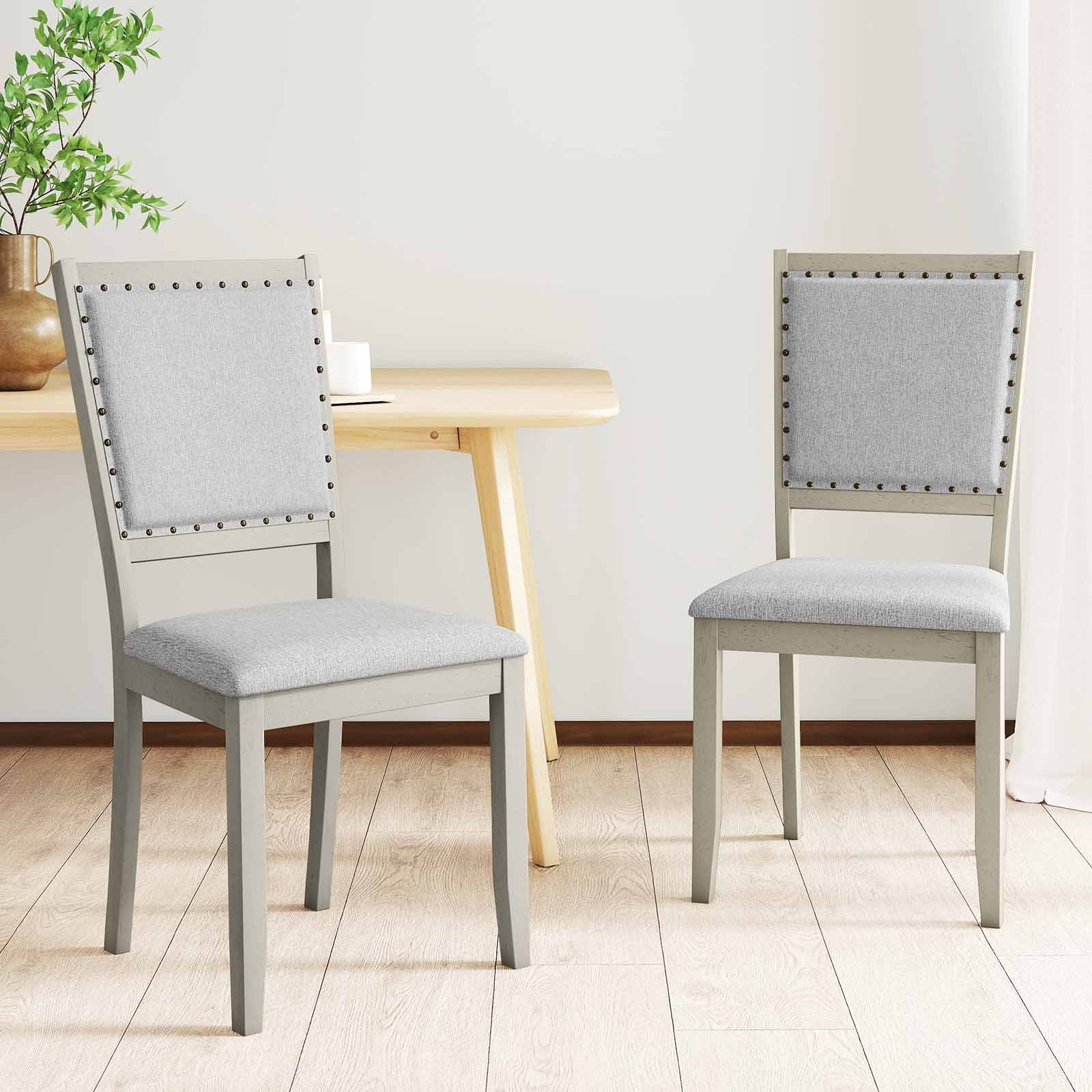 Farmhouse Dining Chair Set, 2 Fabric Upholstered Kitchen Chairs, Gray Dining Chairs at Gallery Canada