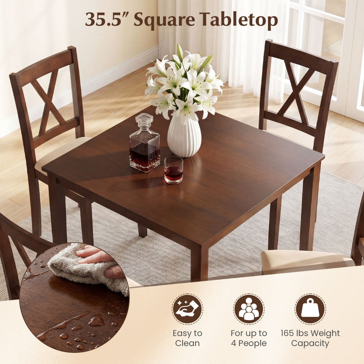 Farmhouse Dining Table, 35" Square, Walnut Dining Tables at Gallery Canada