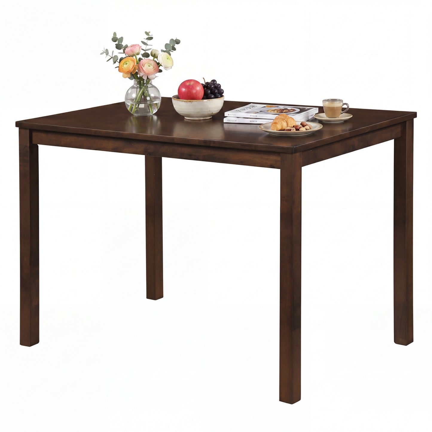 Farmhouse Kitchen Table for 4, Solid Rubber Wood, Brown Dining Tables at Gallery Canada