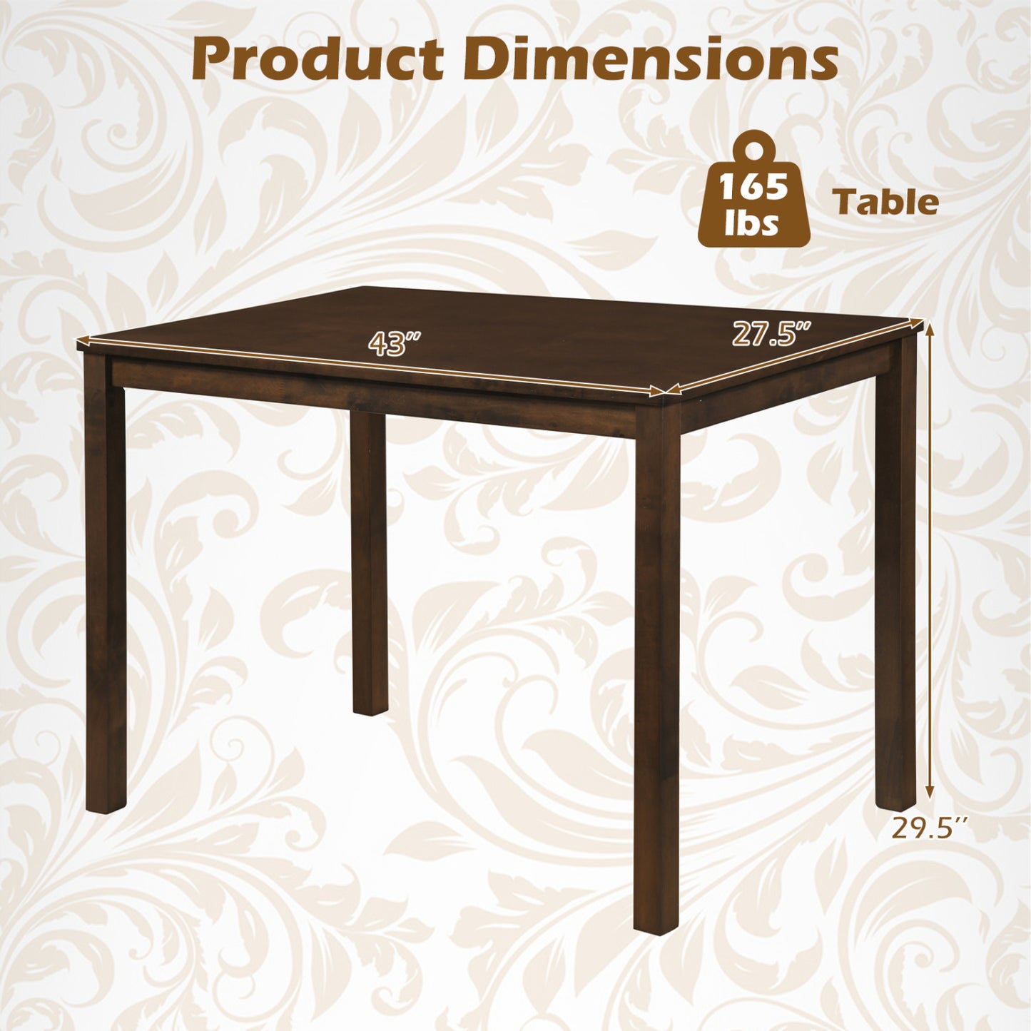 Farmhouse Kitchen Table for 4, Solid Rubber Wood, Brown Dining Tables at Gallery Canada
