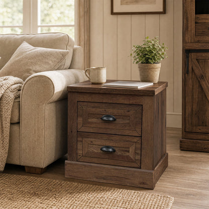Farmhouse Nightstand with 2 Drawers, Brown