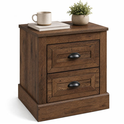 Farmhouse Nightstand with 2 Drawers, Brown
