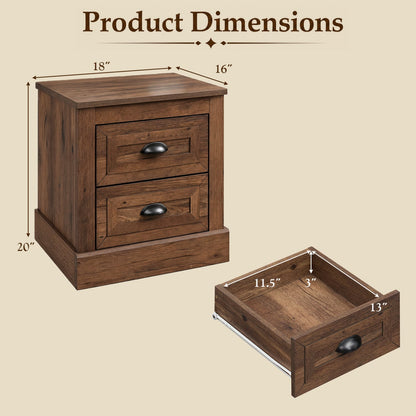Farmhouse Nightstand with 2 Drawers, Brown