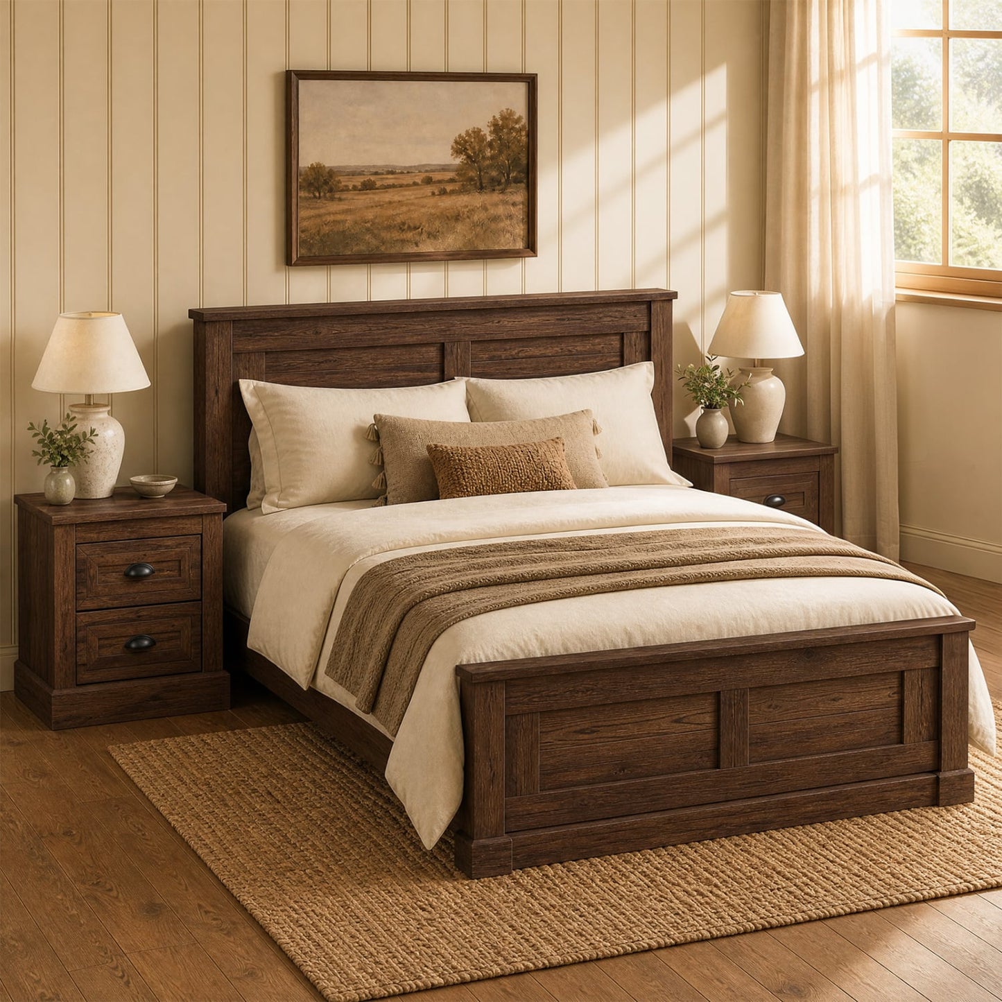 Farmhouse Nightstand with 2 Drawers, Brown