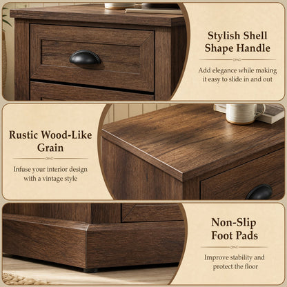 Farmhouse Nightstand with 2 Drawers, Brown