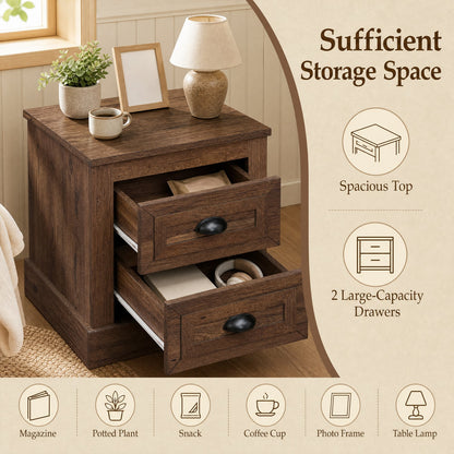 Farmhouse Nightstand with 2 Drawers, Brown