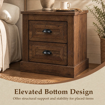 Farmhouse Nightstand with 2 Drawers, Brown