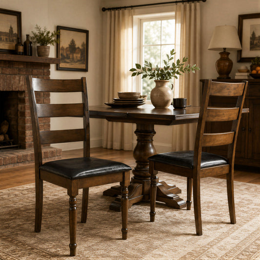 Farmhouse PU Leather Dining Chairs Set of 2, Brown Dining Tables Brown at Gallery Canada