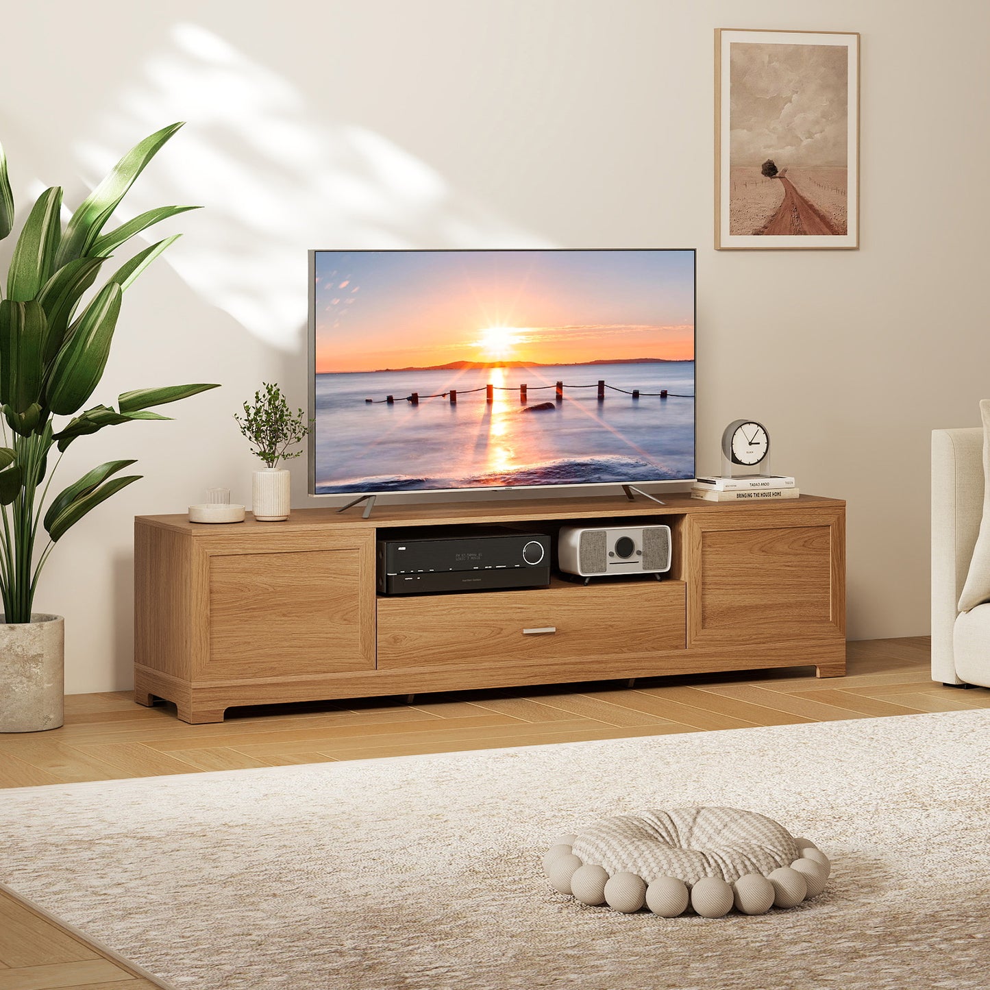 Farmhouse Rustic TV Stand for TVs up to 80", Natural Entertainment Centers & TV Stands at Gallery Canada