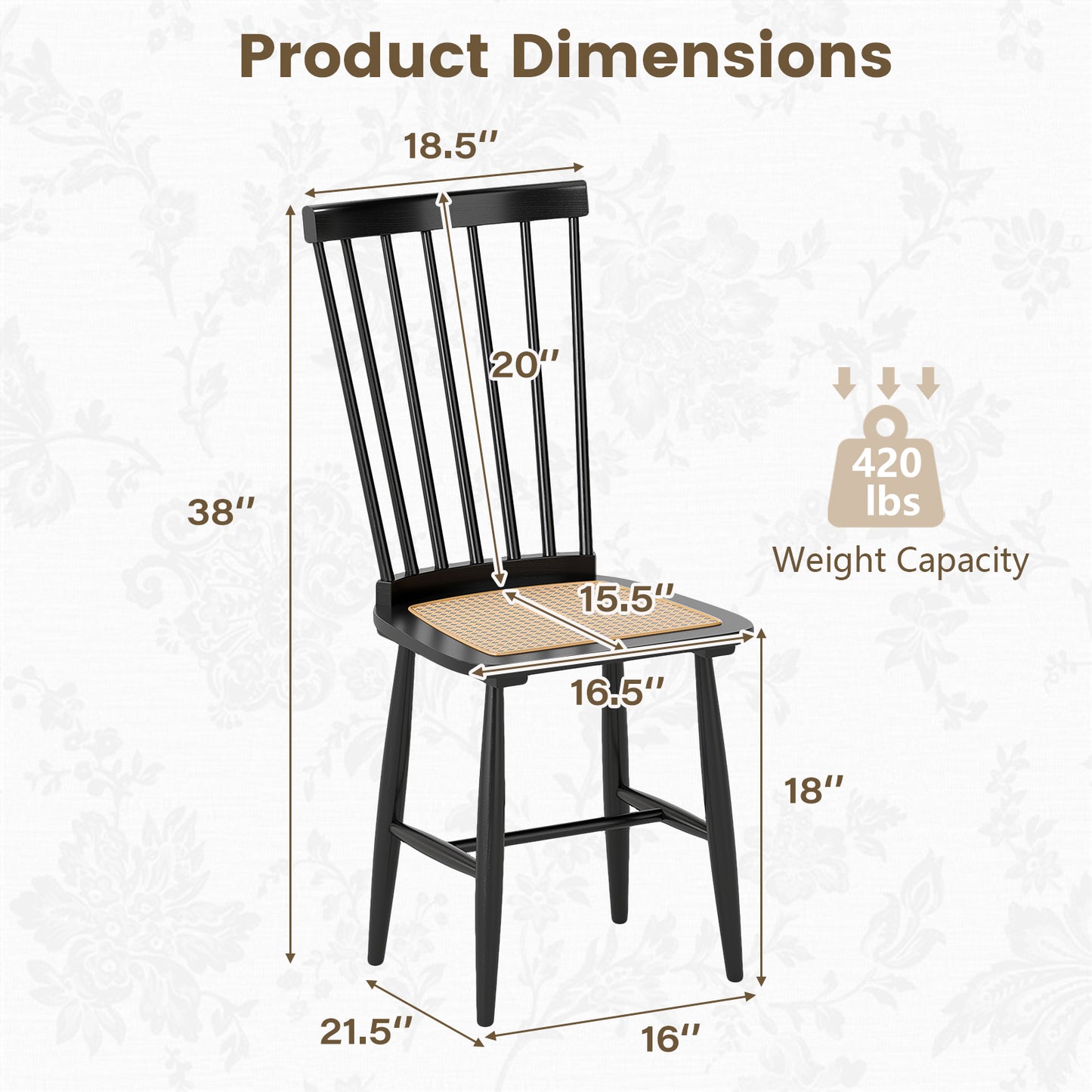 Farmhouse Solid Rubber Wood Dining Chairs Set of 2 with PE Rattan Seats, Black Dining Chairs at Gallery Canada