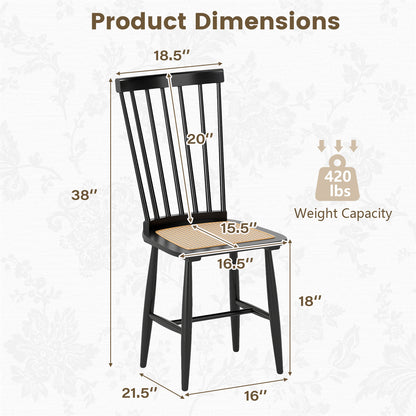 Farmhouse Solid Rubber Wood Dining Chairs Set of 2 with PE Rattan Seats, Black Dining Chairs at Gallery Canada