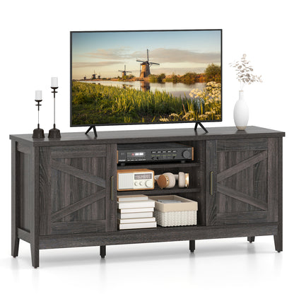 Farmhouse TV Stand for TVs up to 65 Inch Entertainment Center with 2 Storage Cabinets, Gray Entertainment Centers & TV Stands at Gallery Canada