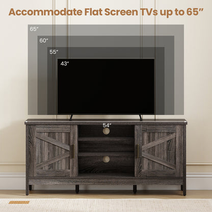 Farmhouse TV Stand for TVs up to 65 Inch Entertainment Center with 2 Storage Cabinets, Gray Entertainment Centers & TV Stands at Gallery Canada