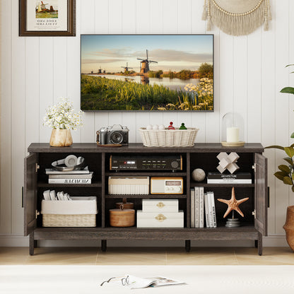 Farmhouse TV Stand for TVs up to 65 Inch Entertainment Center with 2 Storage Cabinets, Gray Entertainment Centers & TV Stands at Gallery Canada