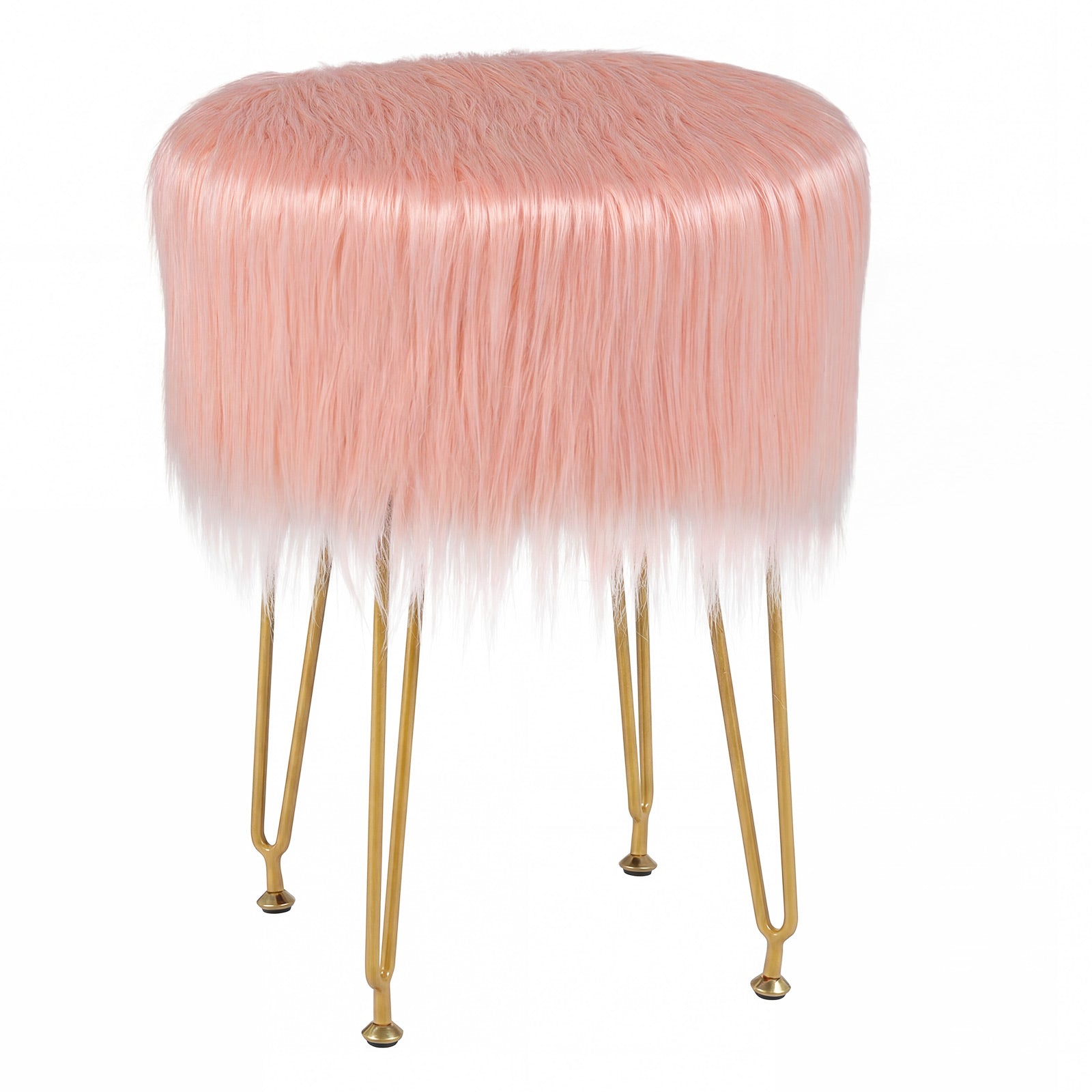 Faux Fur Vanity Stool Chair, Metal Legs, Pink Ottomans at Gallery Canada