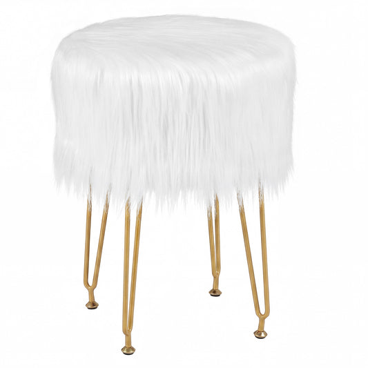 Faux Fur Vanity Stool, Metal Legs, White Ottomans White at Gallery Canada