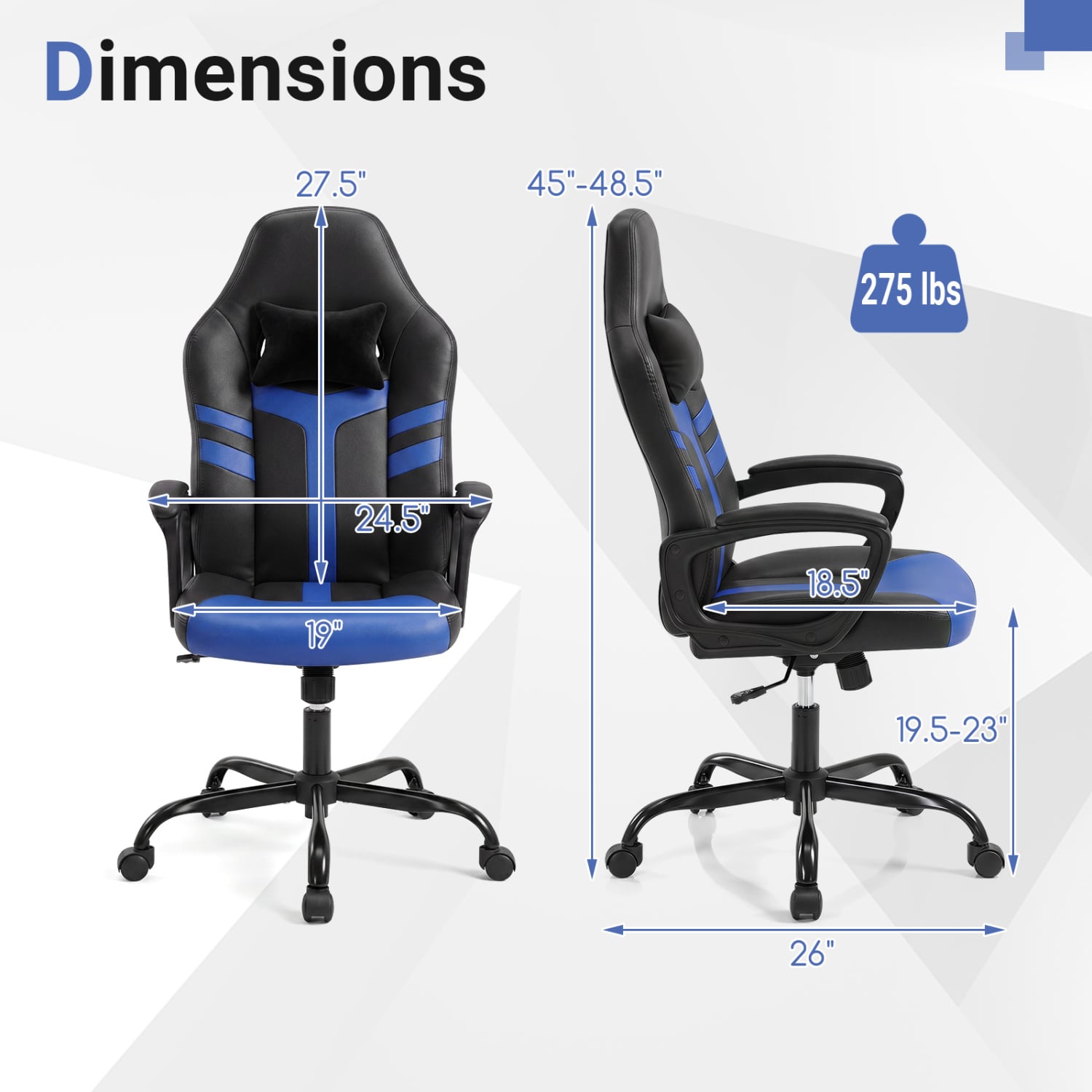 Faux Leather Office Chair with Head Pillow, Rocking Function, Blue Gaming Chairs at Gallery Canada